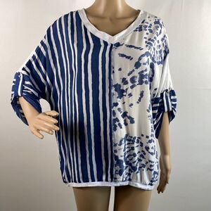 Ardoise white & blue roll tab sleeve mixed-print t-shirt size XS